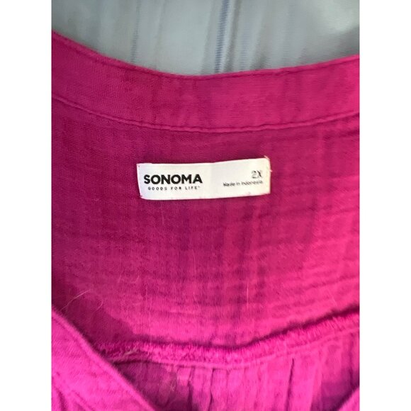 Sonoma Womens Button-Down Dress 2X Purple 100% Cotton V-Neck Beachy Resort - Picture 6 of 11